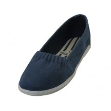 S305G-Navy - Wholesale Girls' Elastic Upper Comfortable Slip On Canvas Shoes ( *Navy Color ) *Last 3 Case